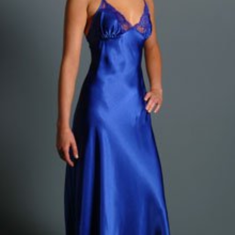 Royal Blue Silky Long Sexy Strappy Nightgown
